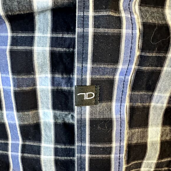 7 Diamonds Midnight Love Affair Button Down Navy Blue Plaid Men's Slim M Shirt - Picture 5 of 16